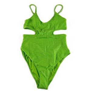 Aerie Women's Shine Rib Voop Cheeky One Piece Swimsuit Size L Harlequin Green